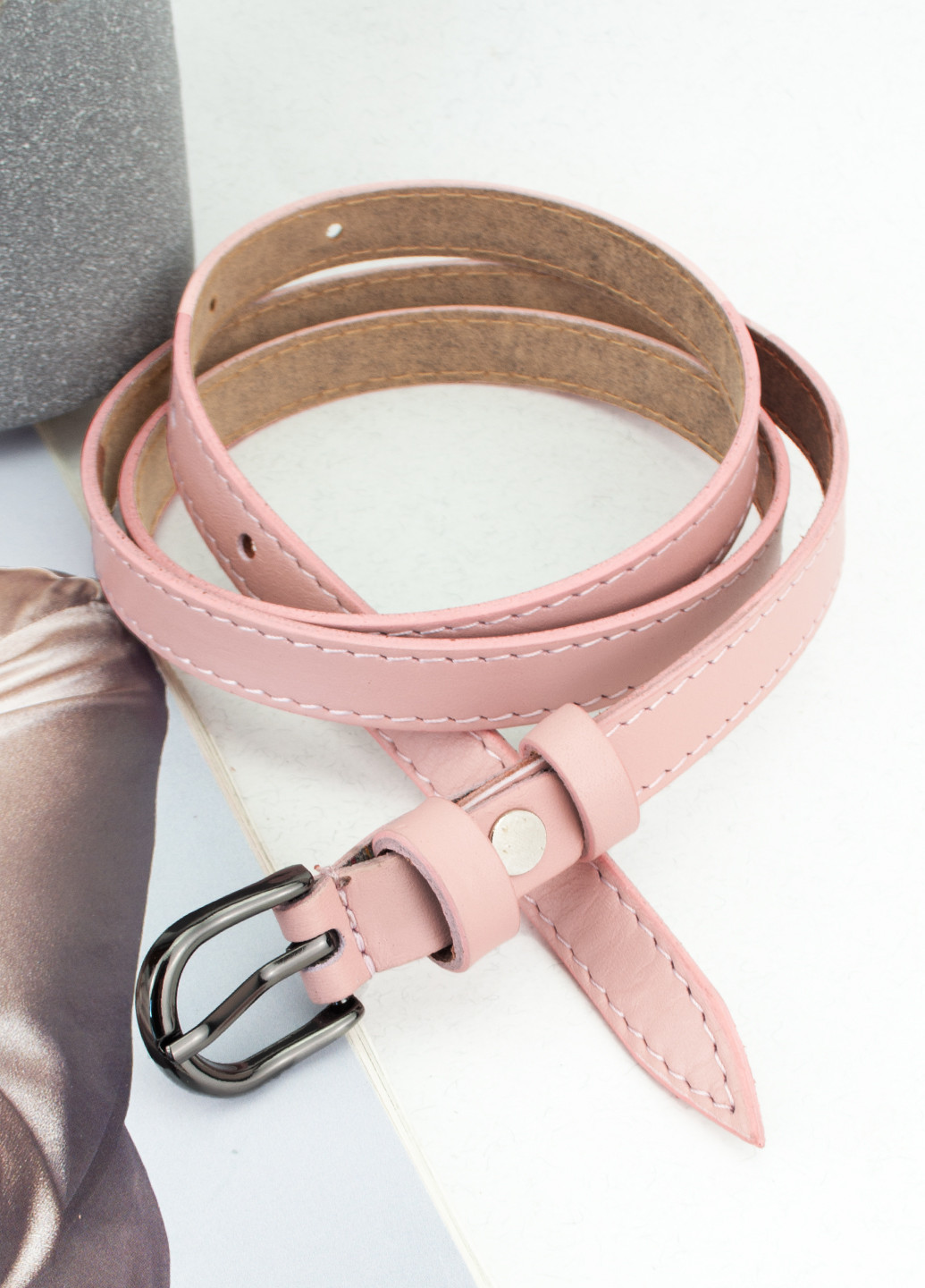 Ремень кожаный женский узкий розовый PS-1588 (115 см) Puos (257781692)