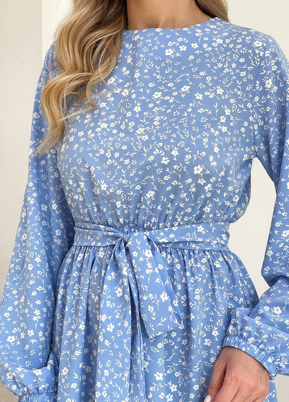 Голубое повседневный платье клеш Garna с цветочным принтом