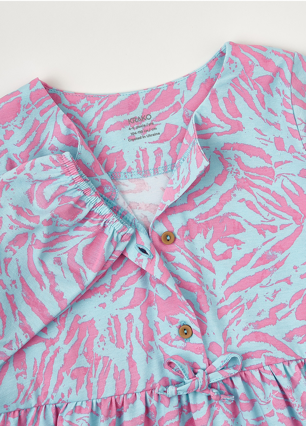 Рожева плаття з довгим рукавом "зебра рожево-бірюзова" KRAKO (258341442)
