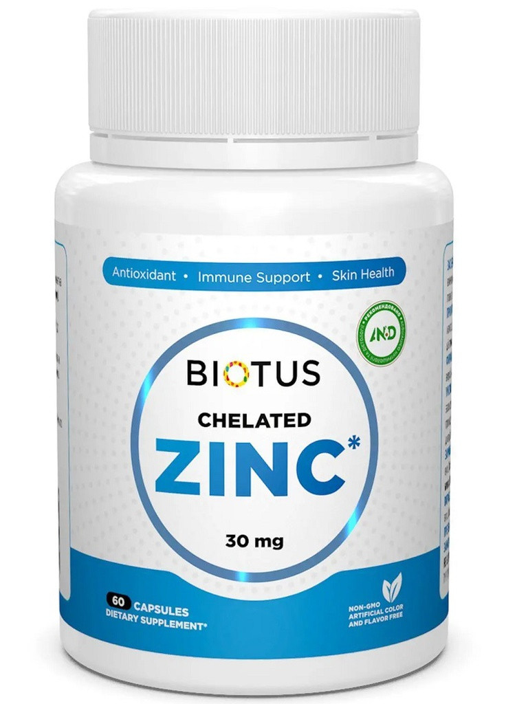 Chelated Zinc 30 mg 60 Caps BIO-530340 Biotus (257252883)