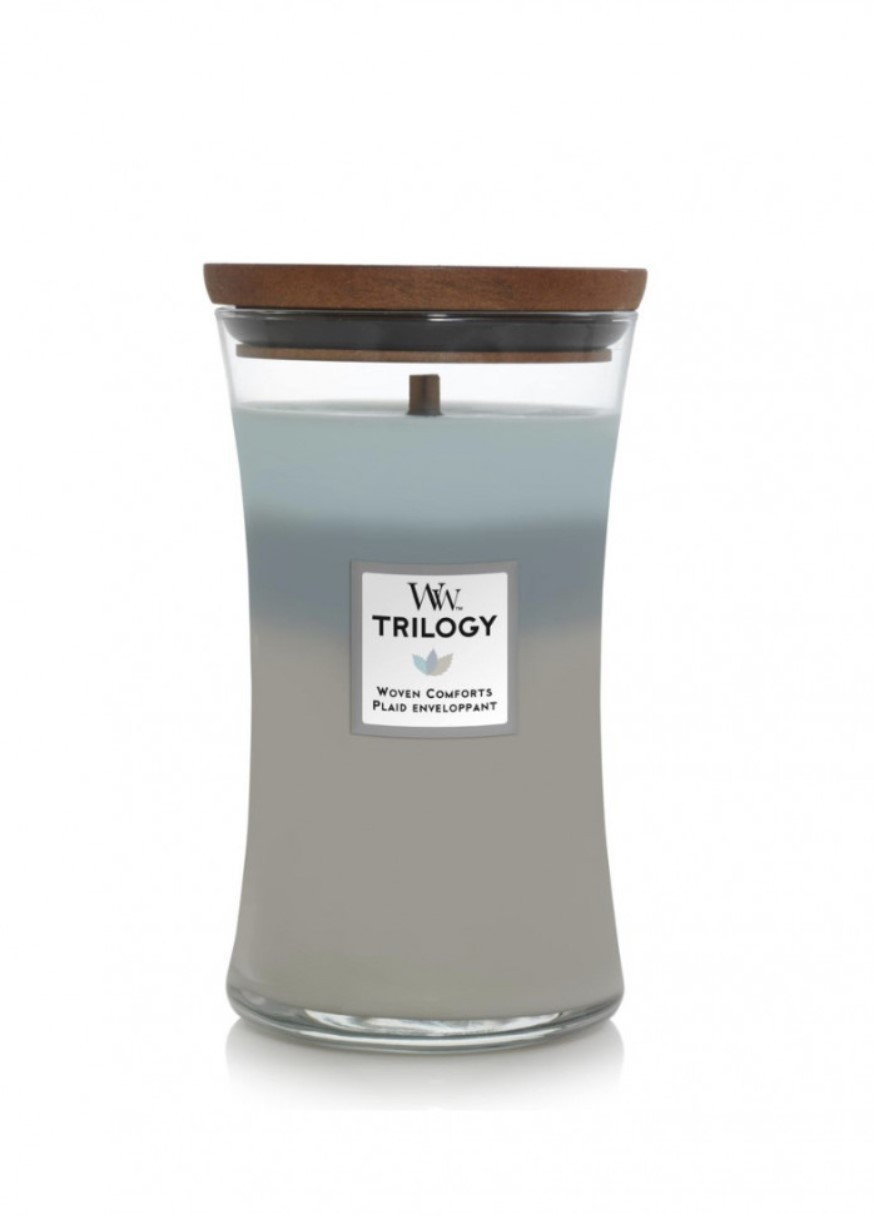 Ароматична тришарова свічка з тришаровим ароматом Large Trilogy Woven Comforts 609 г WoodWick (268133703)