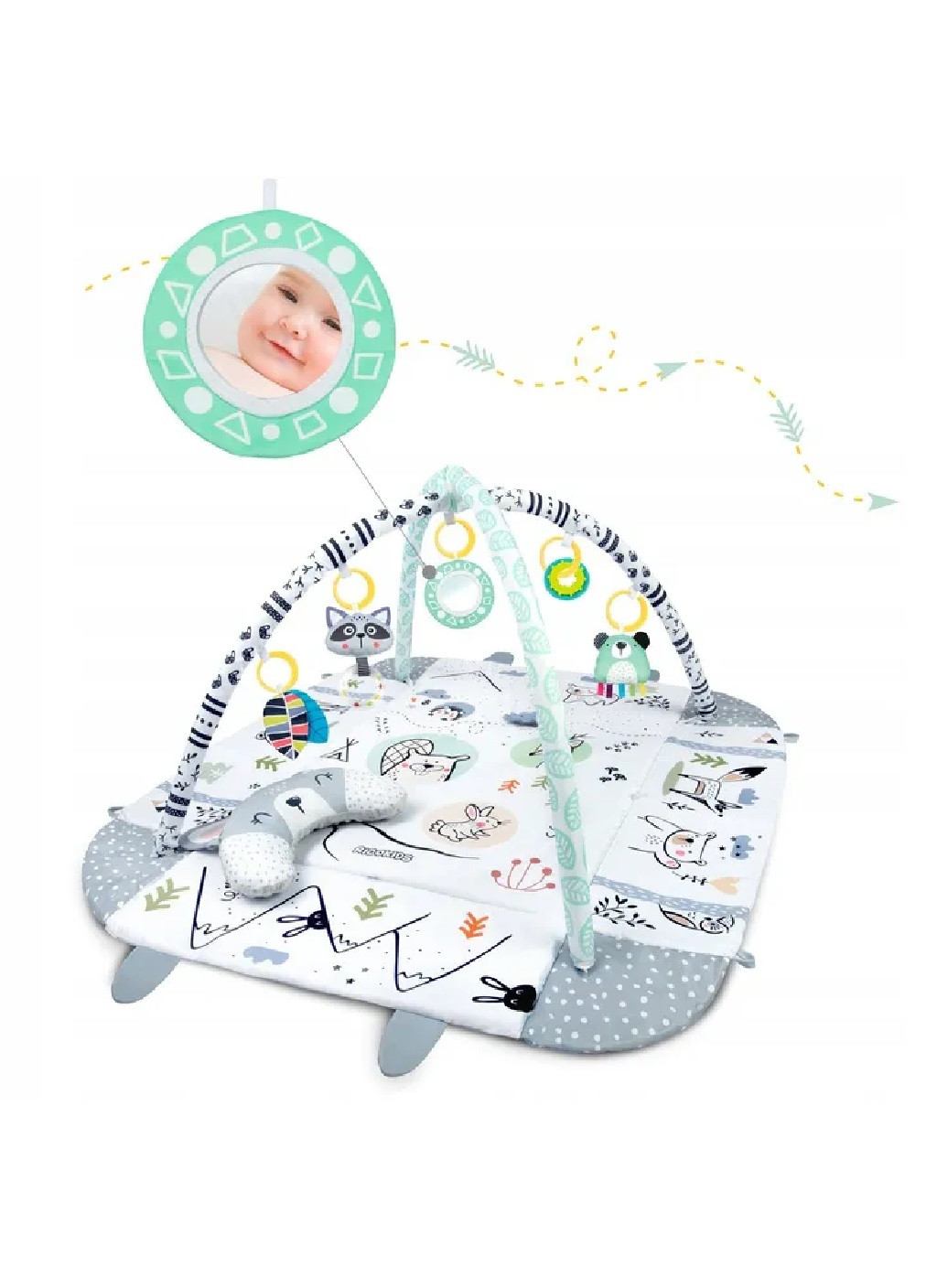 Великий розвиваючий інтерактивний килимок для немовлят малюків дітей з 7 іграшками 100х110х53 см (474820-Prob) Сірий кролик Unbranded (259906169)
