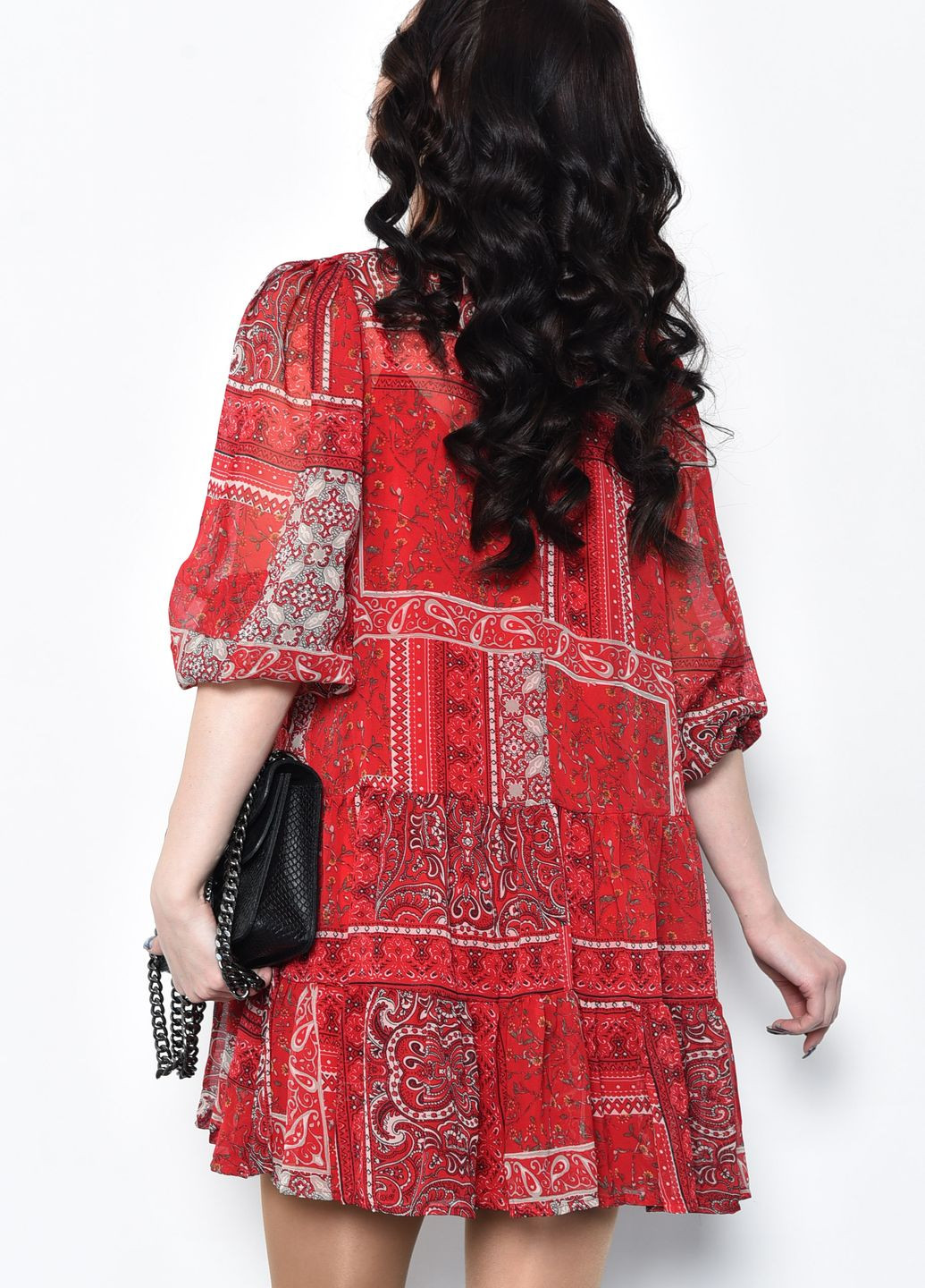 Красное кэжуал платье женское шифоновое красного цвета с узором баллон Let's Shop с цветочным принтом