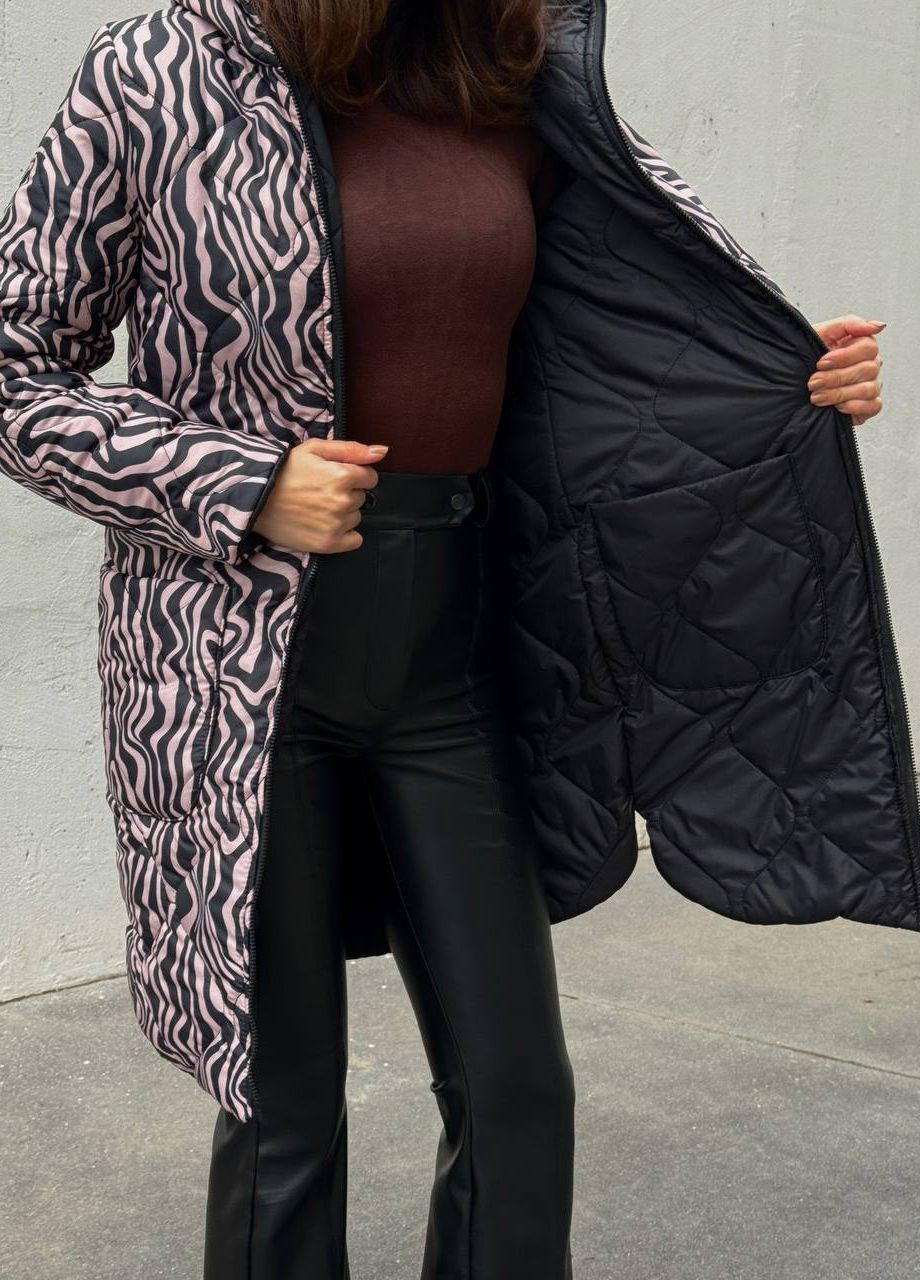 Черная зимняя теплая двухсторонняя куртка из плащёвки "лаке", зимняя куртка с одной стороны однотонная с другой с принтом на силиконе 300 No Brand 1025
