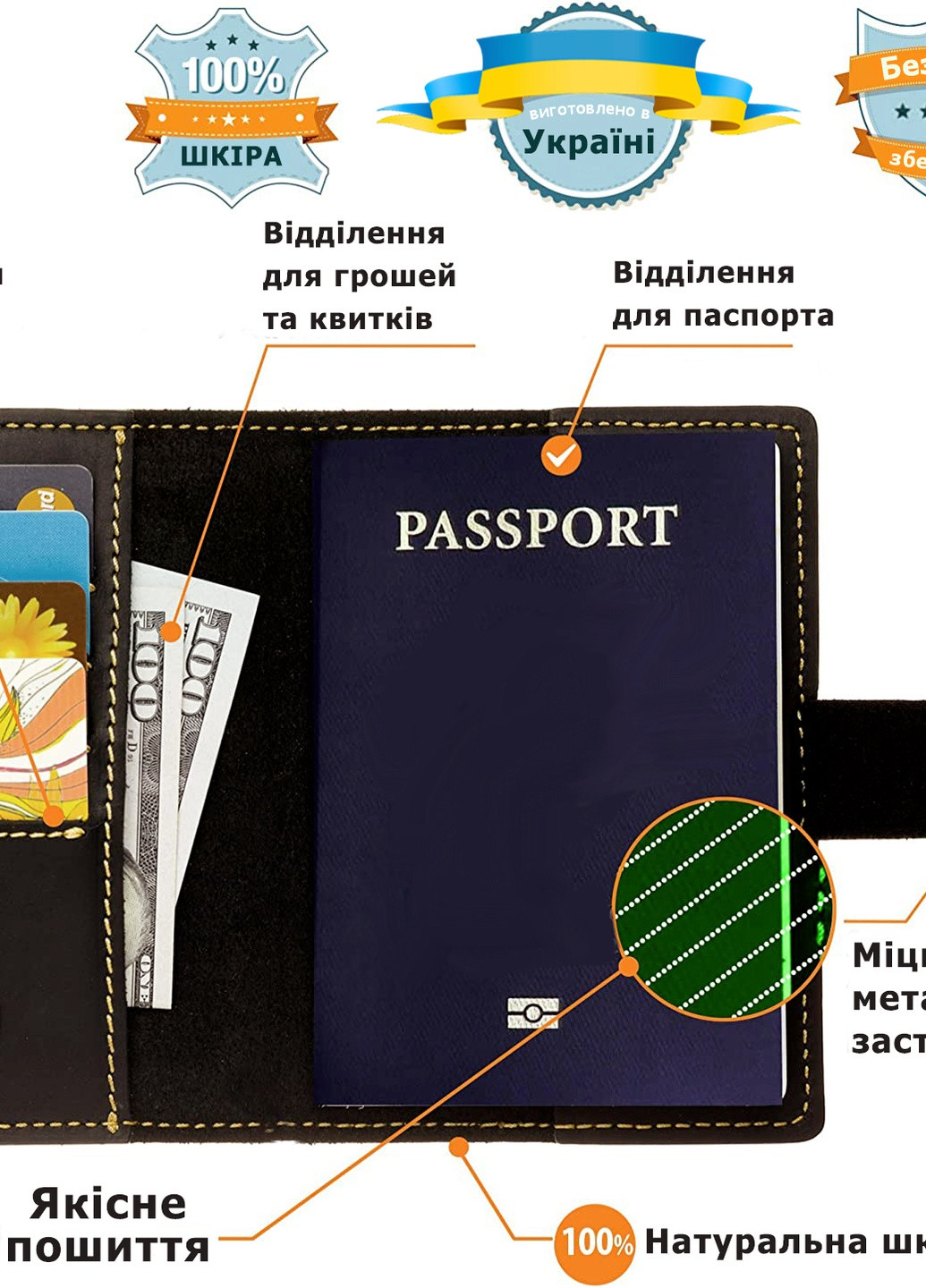 Шкіряна обкладинка для паспорта Villini 001 чорна Martec (258961181)