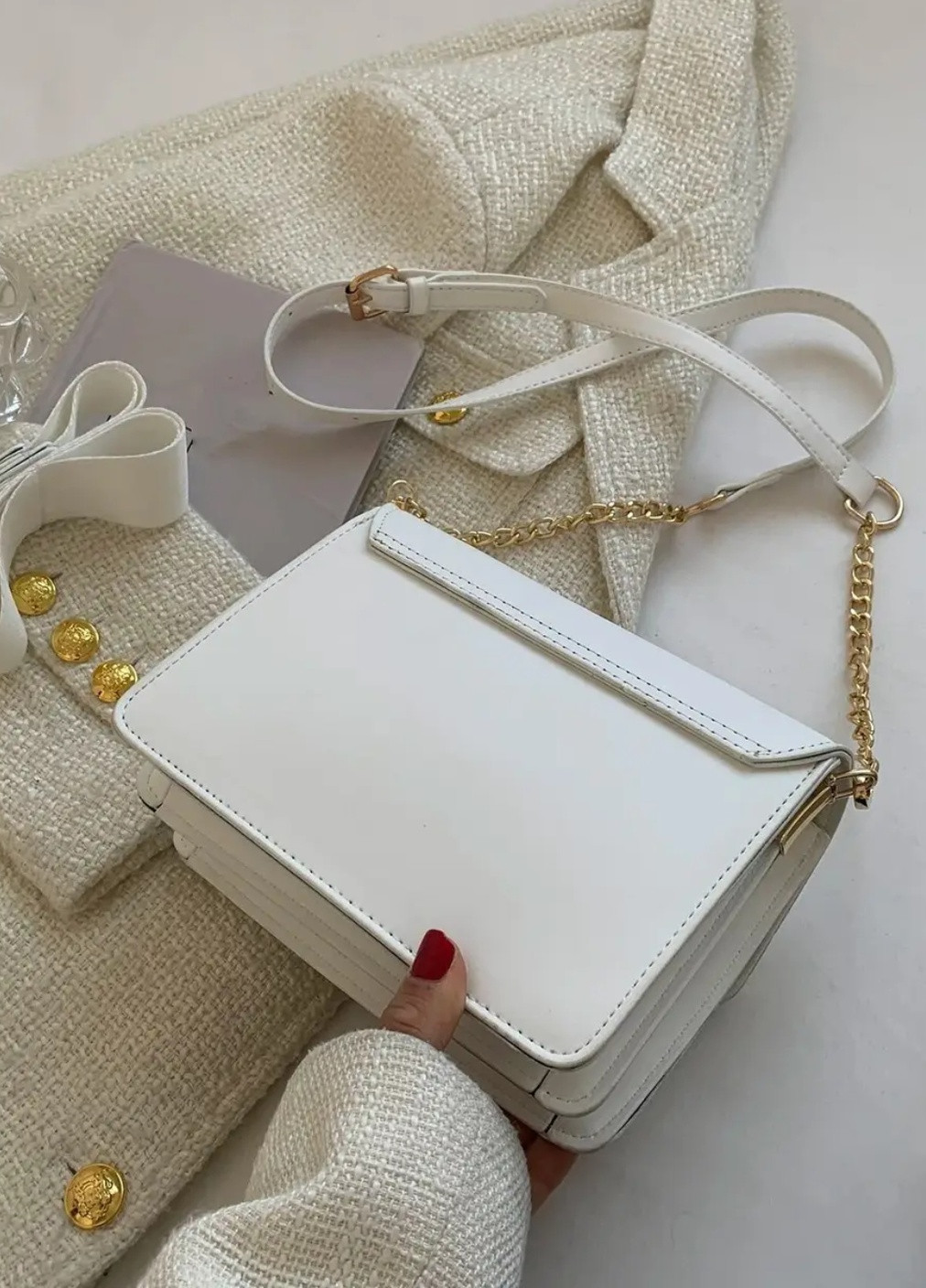 Жіноча класична сумка через плече крос-боді біла No Brand (257007444)