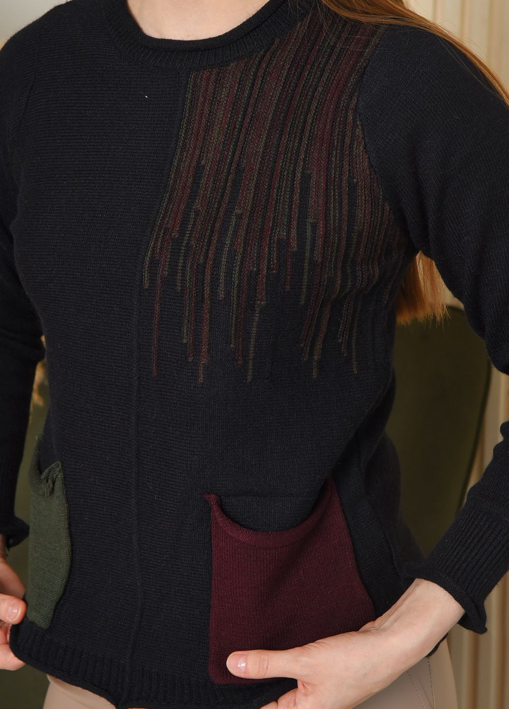 Серый демисезонный свитер женский чорного цвета размер 40 пуловер Let's Shop