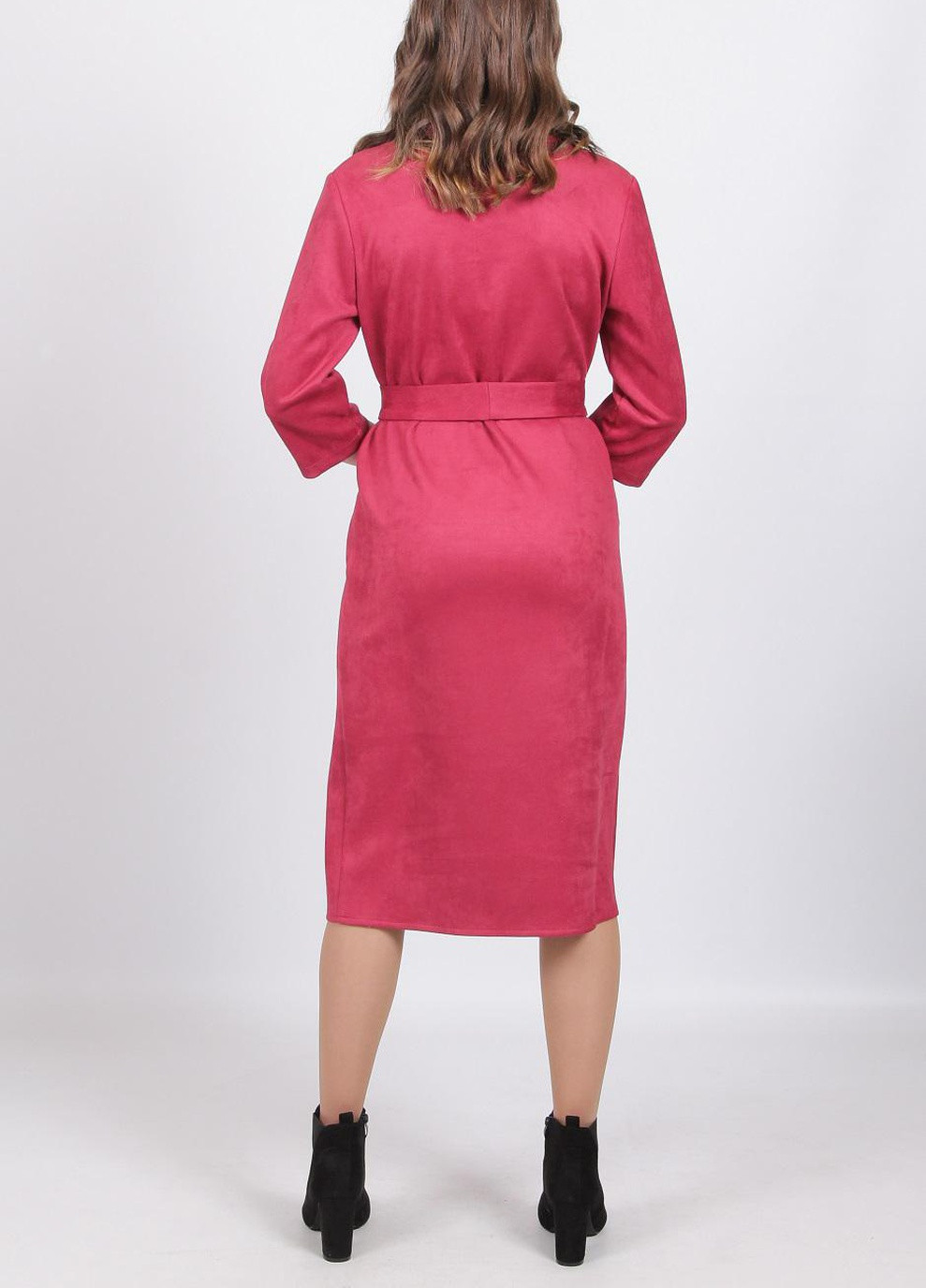 Темно-бордовое кэжуал платье женское 0652 замш на дайвинге марсала Актуаль