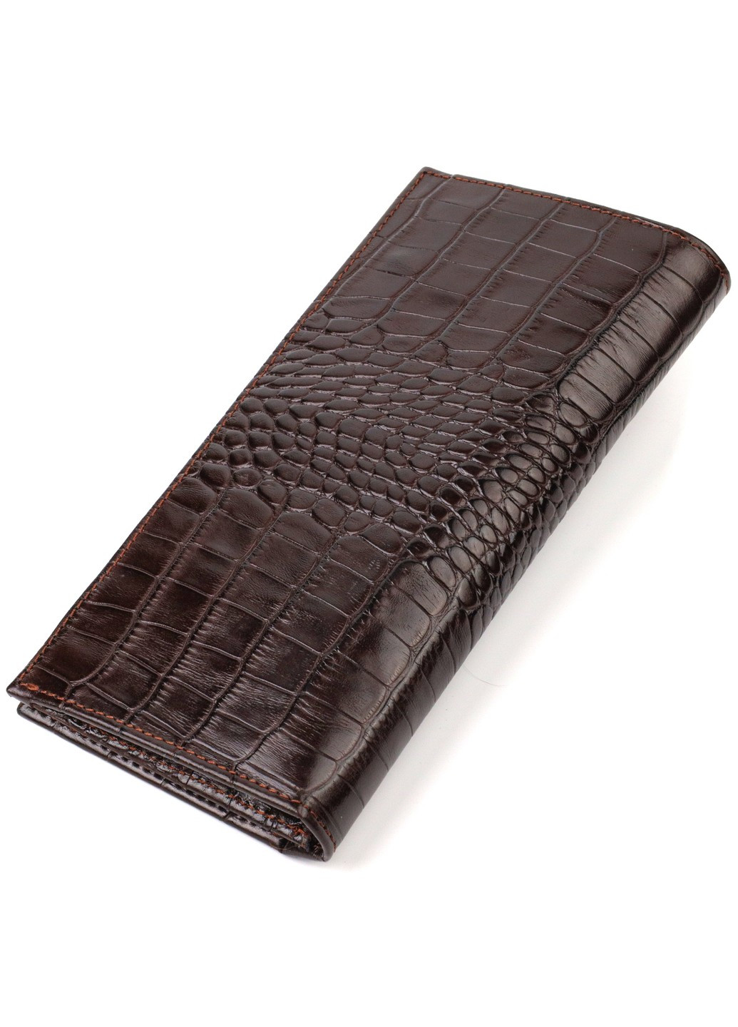 Стильный мужской вертикальный бумажник из натуральной кожи с тиснением под крокодила 21900 Коричневый Canpellini (259874021)