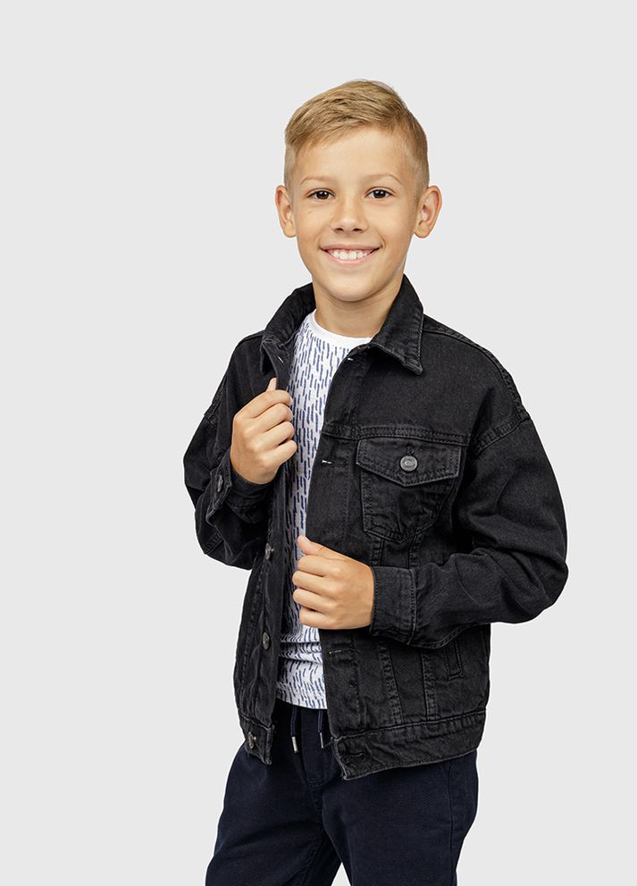Чорна демісезонна джинсова куртка для хлопчика колір чорний цб-00224968 Altun