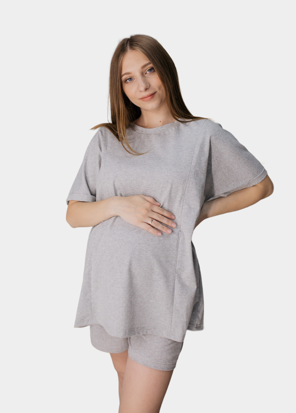 Світло-сіра всесезон футболка для вагітних оверсайз HN