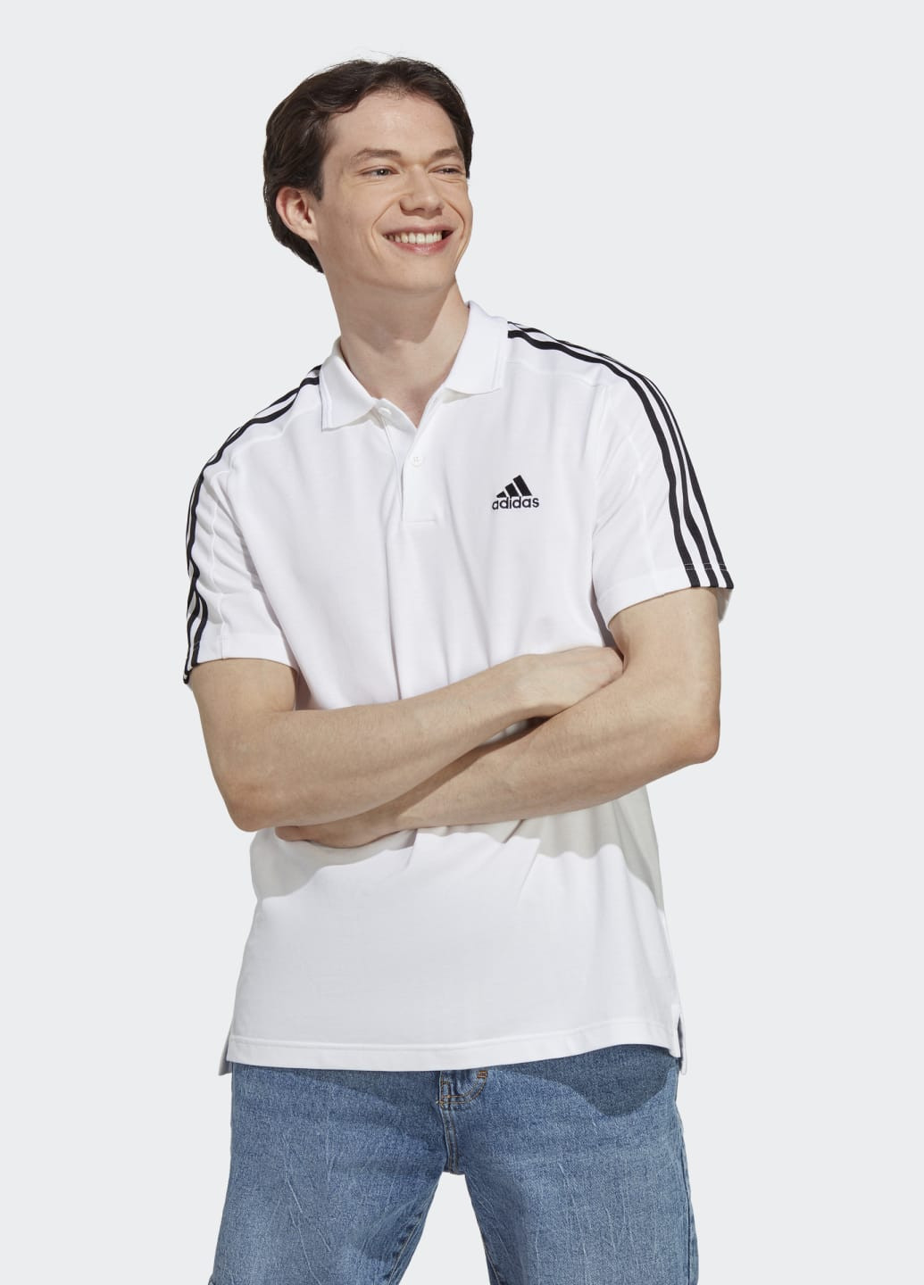 Белая футболка-поло essentials piqué embroidered small logo 3-stripes adidas