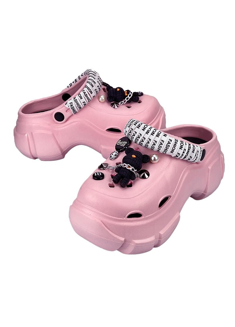 Женские кроксы сабо на платформе с джибитсами розовые 10196-3 Sanlin (277151134)