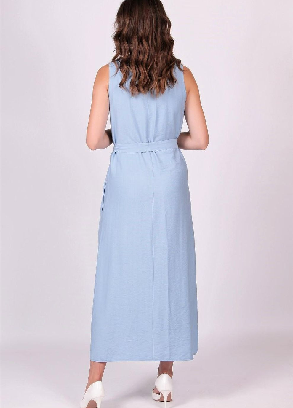 Голубое кэжуал платье женское 170 однотонный лен голубое Актуаль