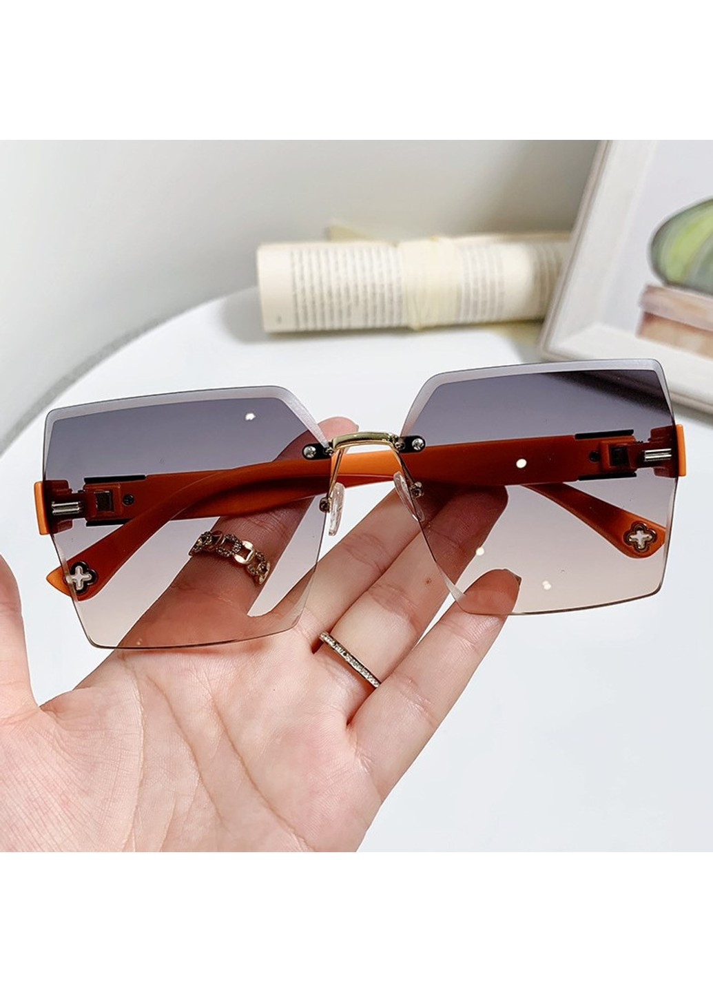 Сонцезахисні окуляри без оправи Section градієнт сірі з помаранчевим No Brand (277988855)