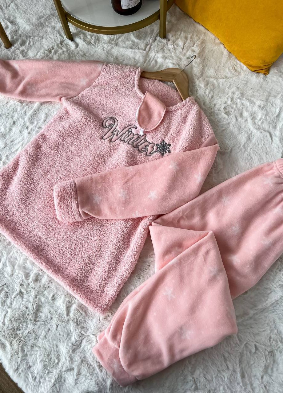Рожева зимня жіноча тепла зимова піжама кофта + брюки No Brand