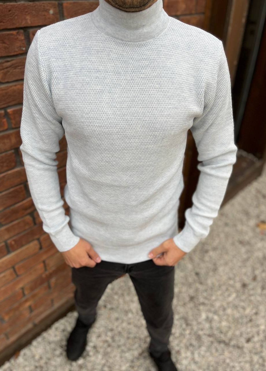 Серый зимний мужской базовый свитер No Brand