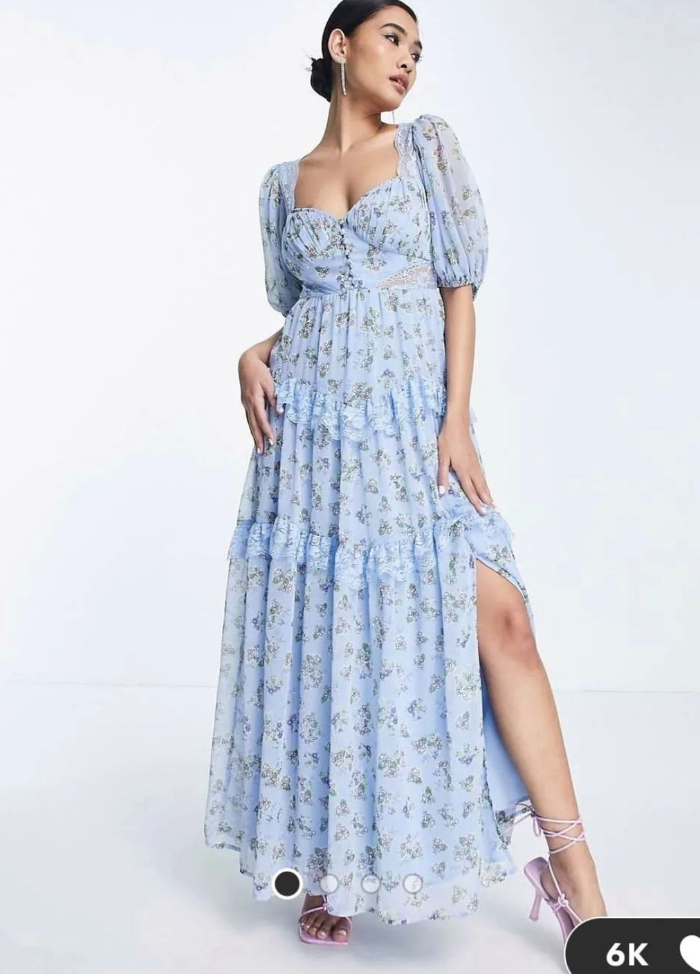 Голубое платье мидакси в цветы Asos