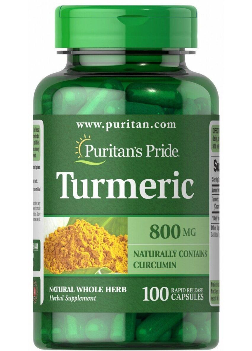 Куркума Puritan's Pride Turmeric 800 mg 100 Capsules Puritans Pride (266418110)