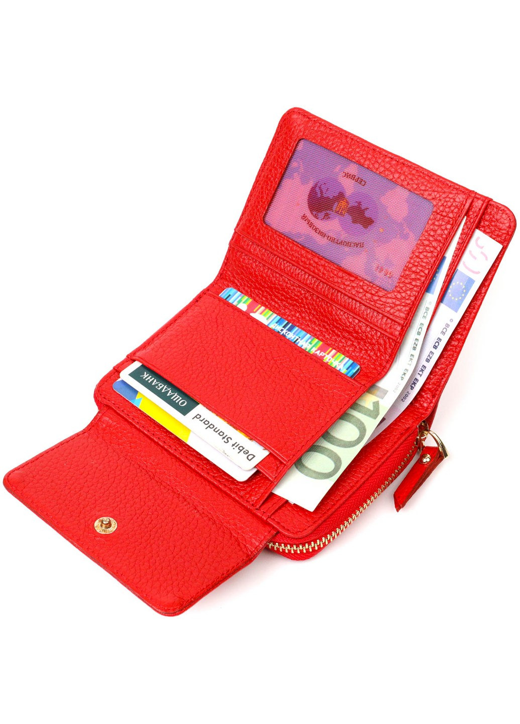 Яркий женский кошелек с вместительной монетницей на молнии из натуральной кожи 22013 Красный Tony Bellucci (262158019)
