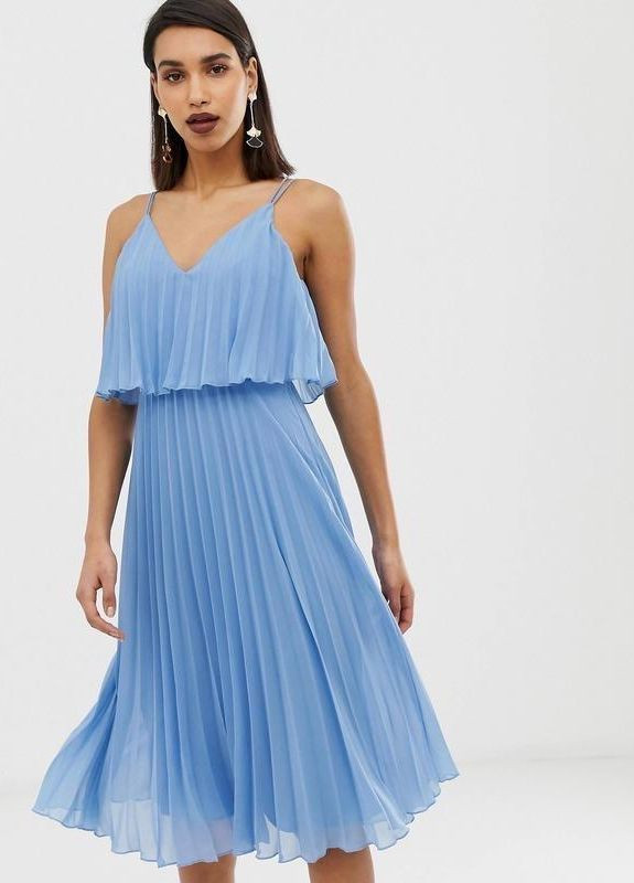 Блакитна плісироване сукня міді Asos