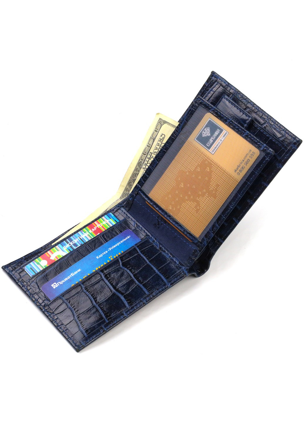 Красивий горизонтальний чоловічий гаманець середнього розміру з натуральної шкіри 21861 Синій Canpellini (259874005)