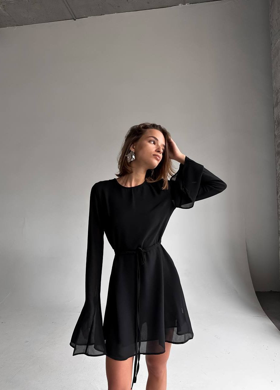 Чорна коктейльна сукня з спідницею-сонце Украина однотонна