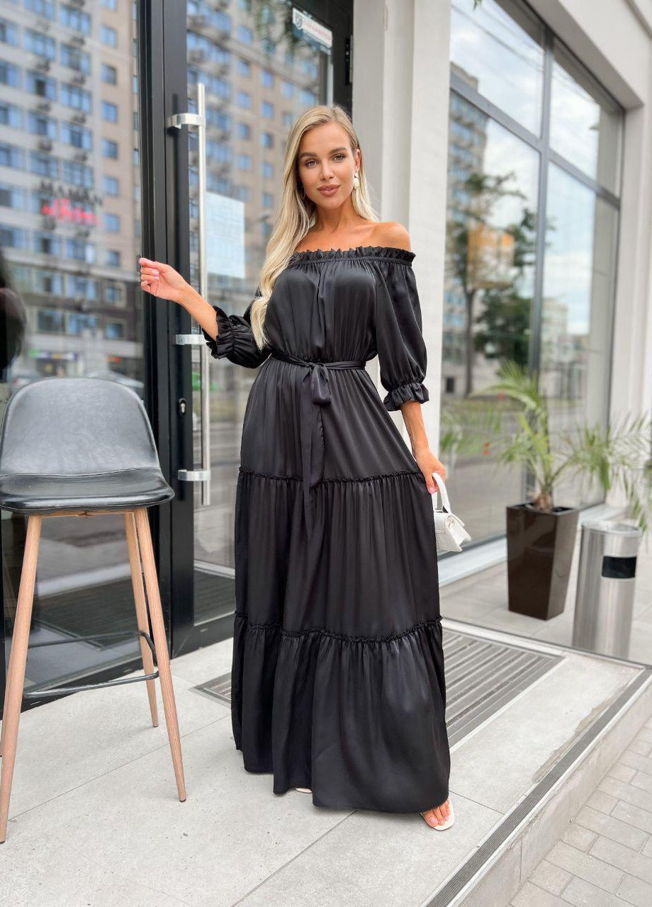 Черное женское длинное платье с рукавом черного цвета р.2xl/3xl 386974 New Trend