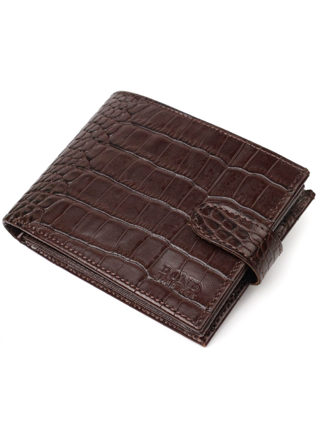 Функциональный бумажник среднего размера для мужчин из натуральной кожи с тиснением под крокодила 21999 Коричневый Bond (262158009)