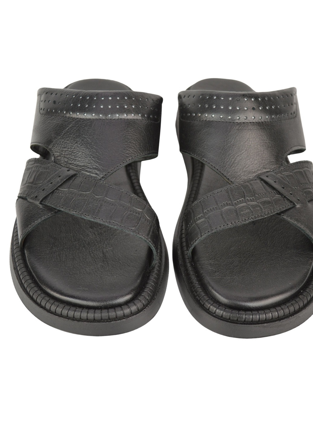 Черные повседневные шлепанцы мужские олива кожа Pandew