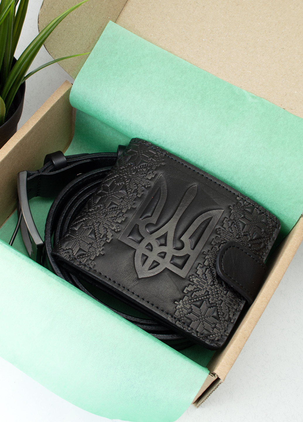 Подарунковий чоловічий набір №57 (чорний): Портмоне з гербом + ремінь HandyCover (257562432)