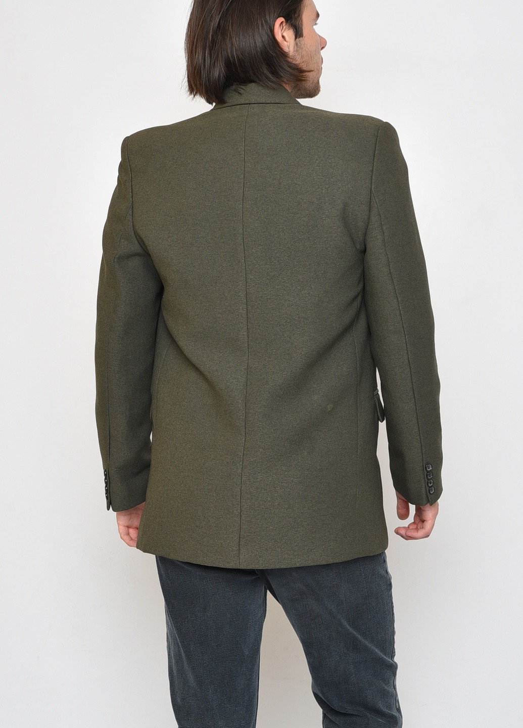 Пиджак мужской темно-зеленого цвета размер 46 Let's Shop (259920856)
