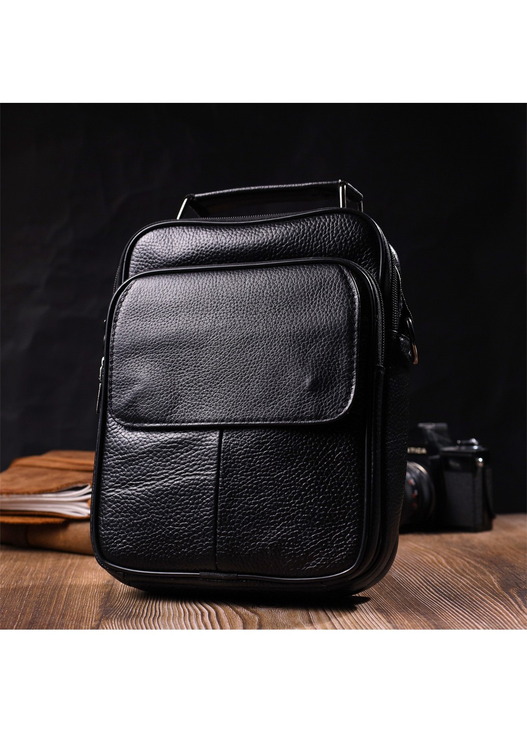 Практичний чоловічий месенджер із натуральної шкіри 21950 Чорний Vintage (267507120)