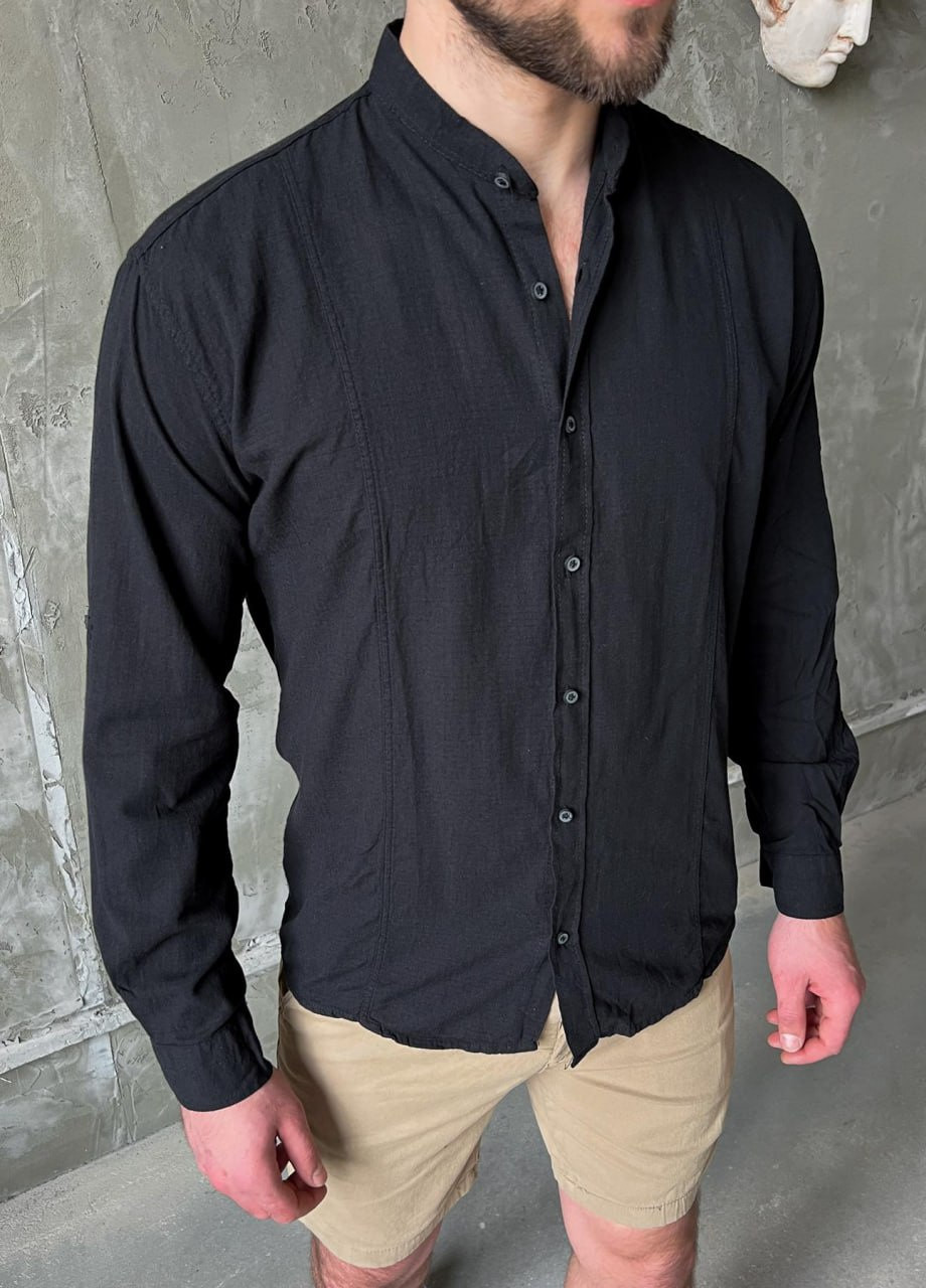 Черная кэжуал рубашка однотонная Vakko