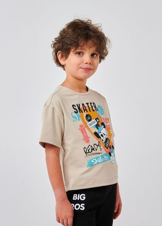 Бежева дитяча футболка| 95% бавовна | демісезон 92, 98, 104, 110, 116 | малюнок skater бежевий Smil