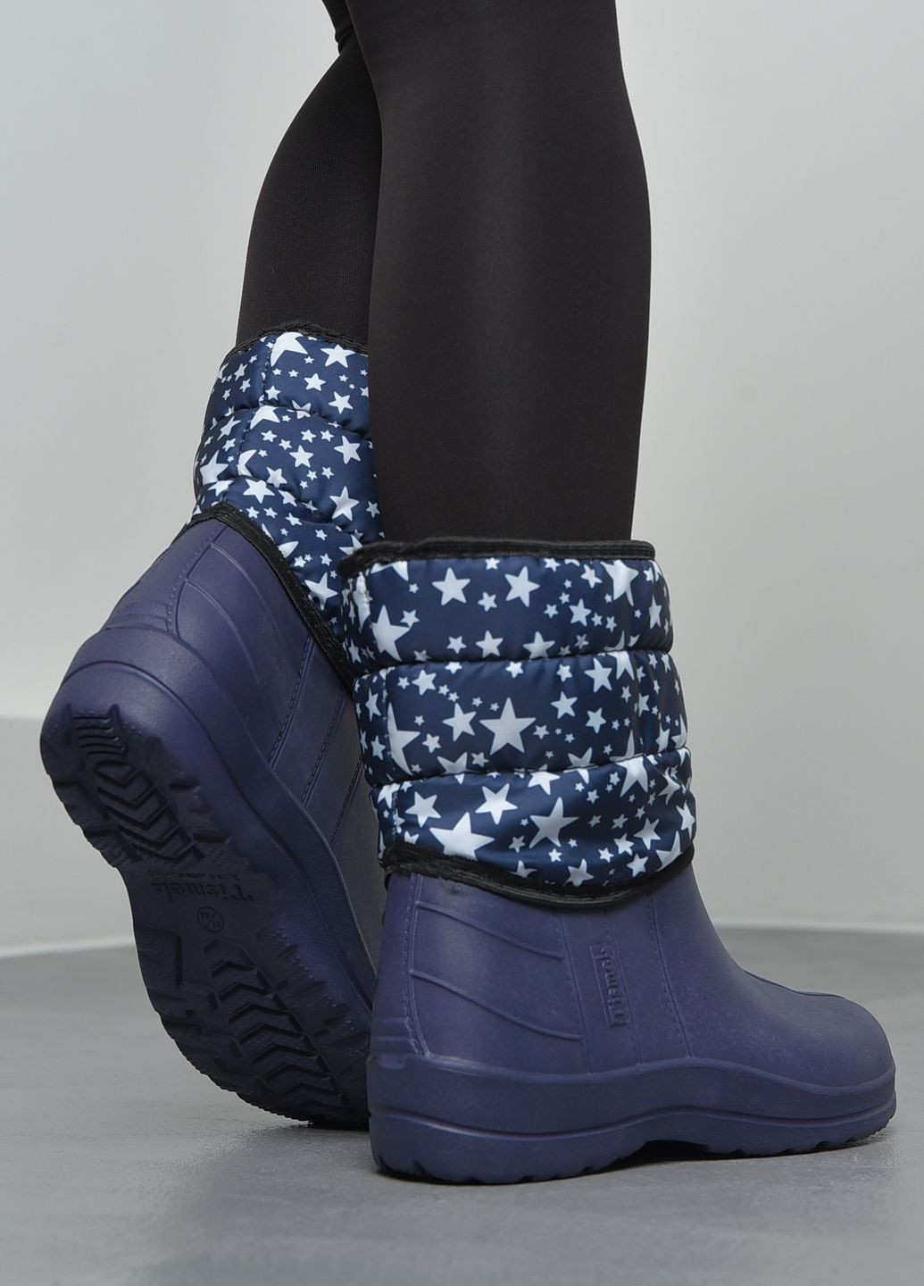 Темно-синие дутики женские на меху темно-синего цвета Let's Shop на молнии