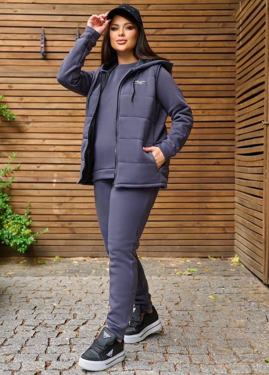 Женский спортивный костюм тройка на флисе серого цвета р.48/50 382627 New Trend (276068640)