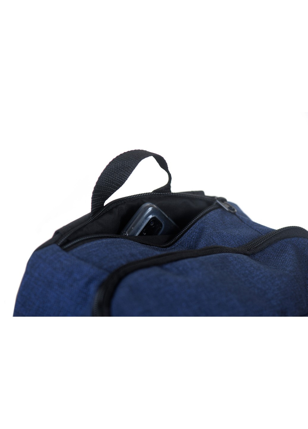 Стильный вместительный рюкзак синий с черным из прочной ткани с потайным карманом и карманом для обуви No Brand (258591368)
