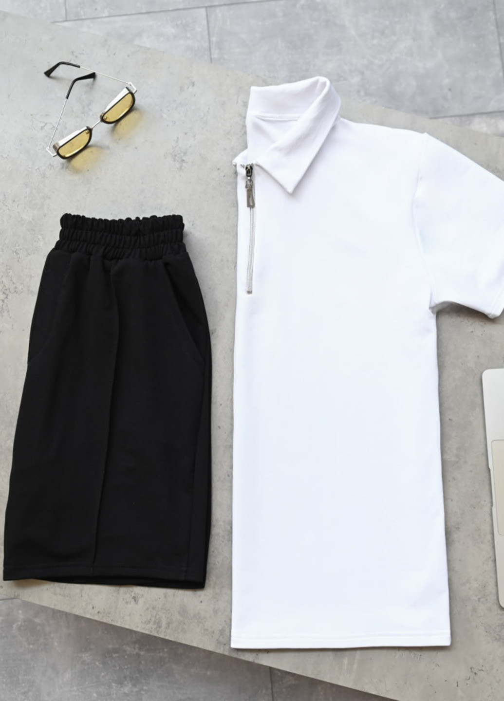 Черно-белый костюм поло и шорты ShopnGo