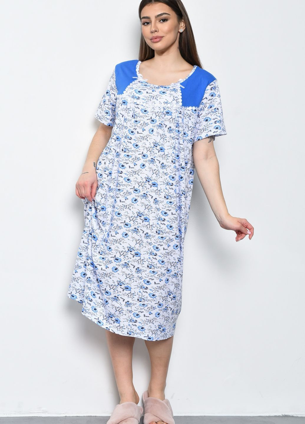 Нічна сорочка жіноча блакитного кольору Let's Shop (273901235)