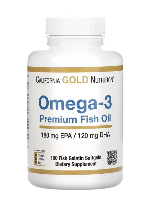 Омега 3, риб’ячий жир преміальної якості, 180 мг ЕПК / 120 мг ДГК California Gold Nutrition (259425377)