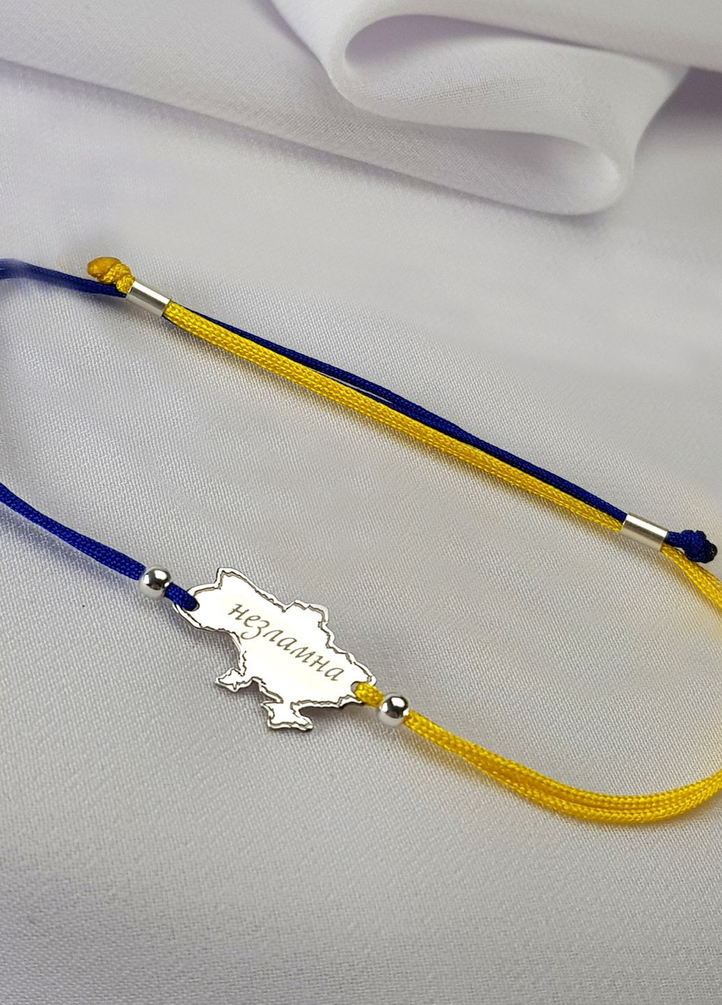 Серебряный браслет жёлто-синяя нить карта Украины «Незламна» регулируеться родированный Family Tree Jewelry Line (266339301)