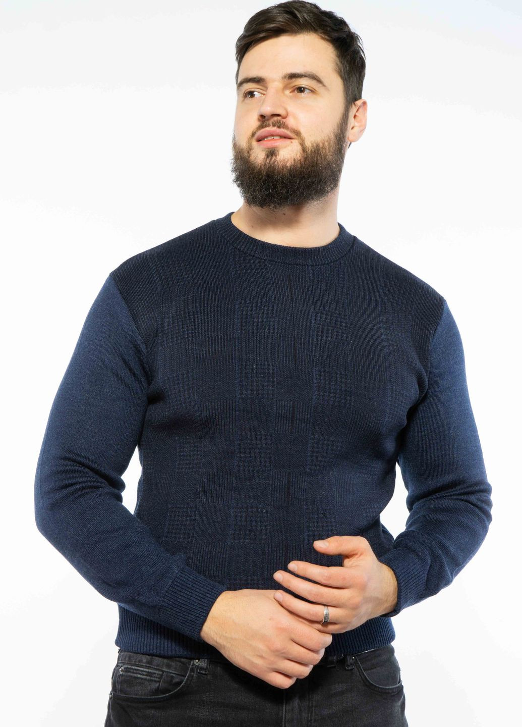 Прозрачный зимний пуловер в мелкий принт (чернильный) Time of Style