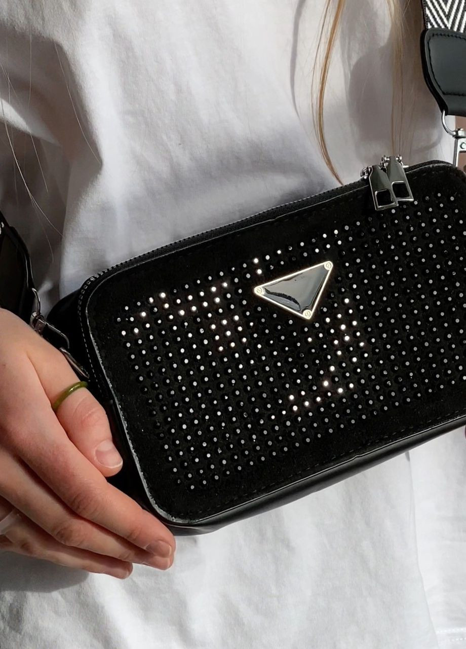 Жіноча класична сумка 1621/2875-2 зі стразами крос-боді через плече чорна No Brand (277753319)