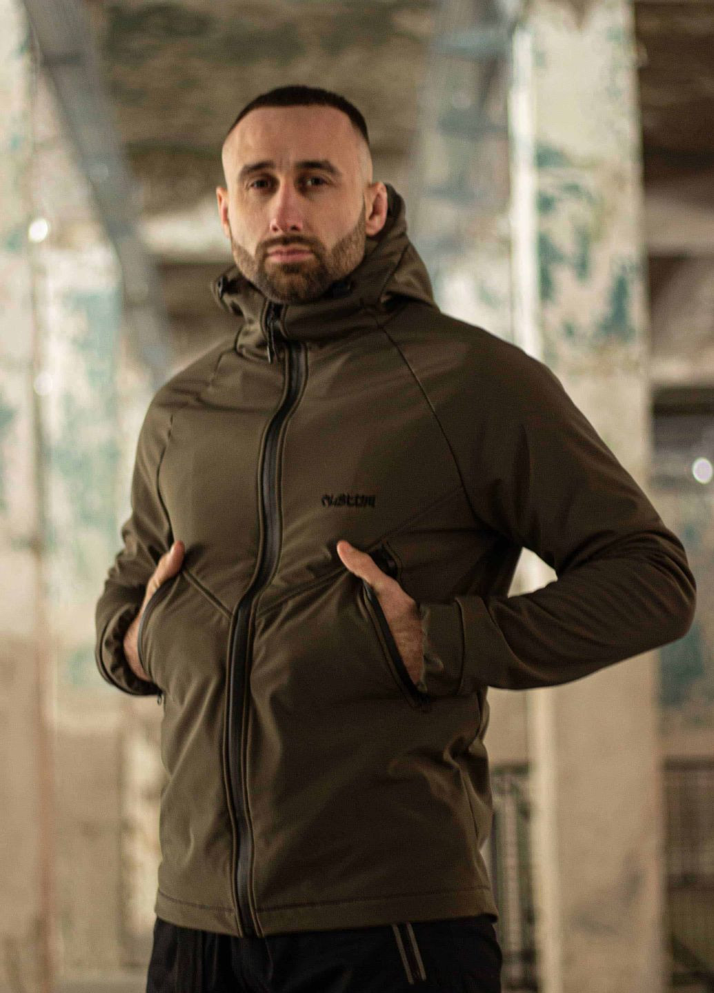 Оливковая демисезонная куртка мужская protection soft shell олива Custom Wear