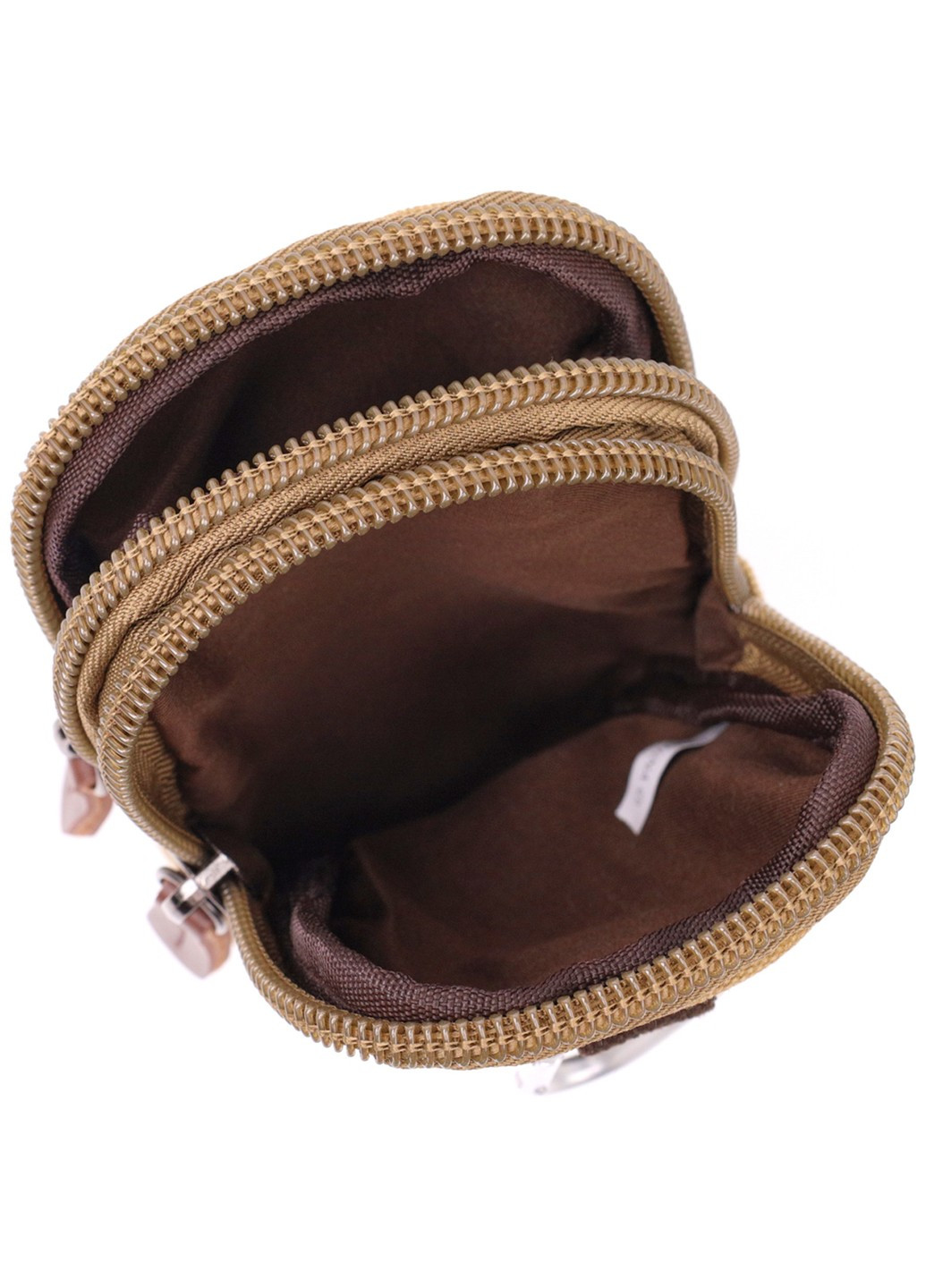 Вертикальная сумка-чехол на пояс с металлическим карабином из текстиля 22227 Песочный Vintage (267948733)