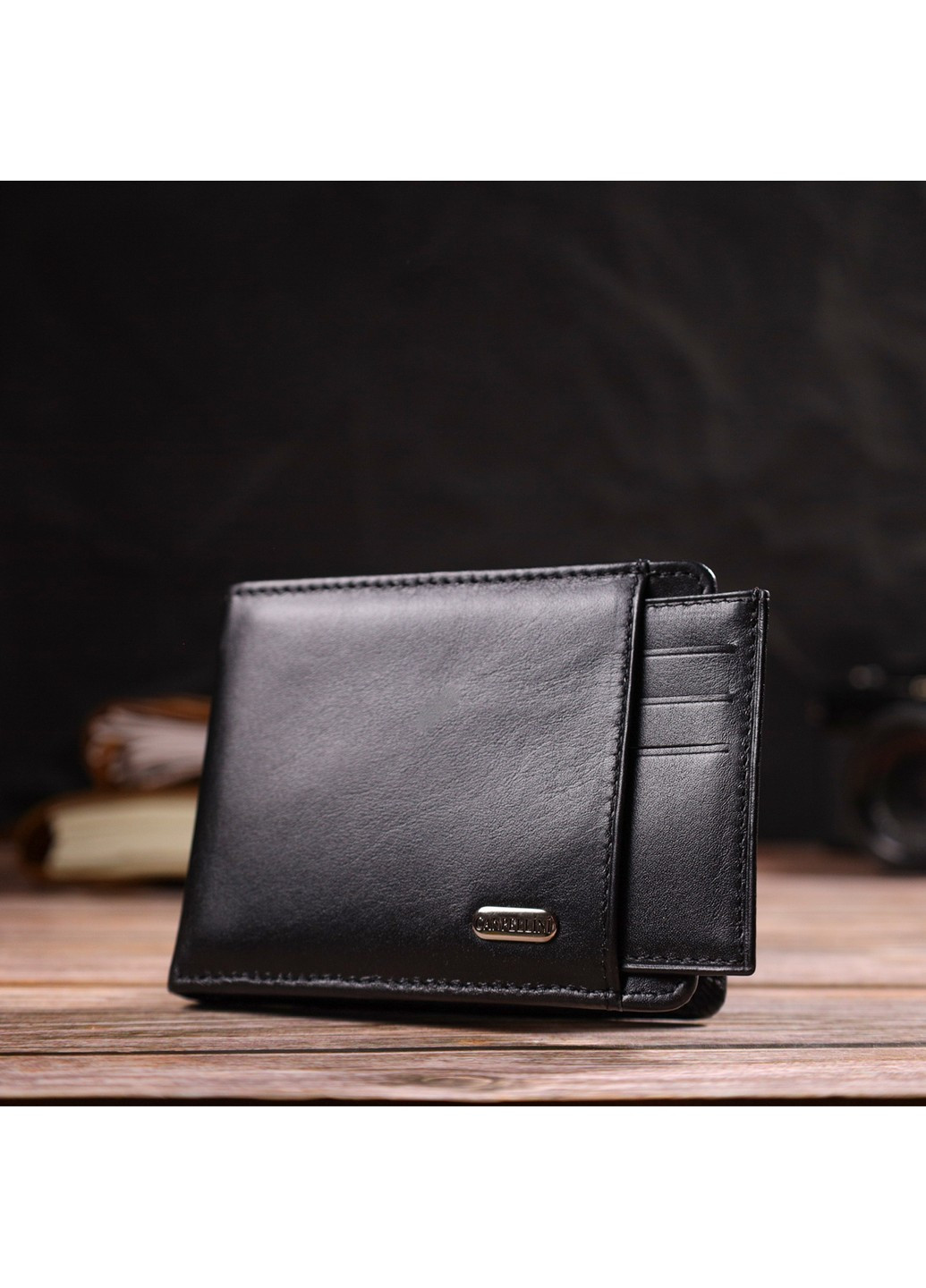 Практичний компактний гаманець із вкладишем для посвідчення для чоловіків з натуральної гладкої шкіри 21876 Чорний Canpellini (259829989)