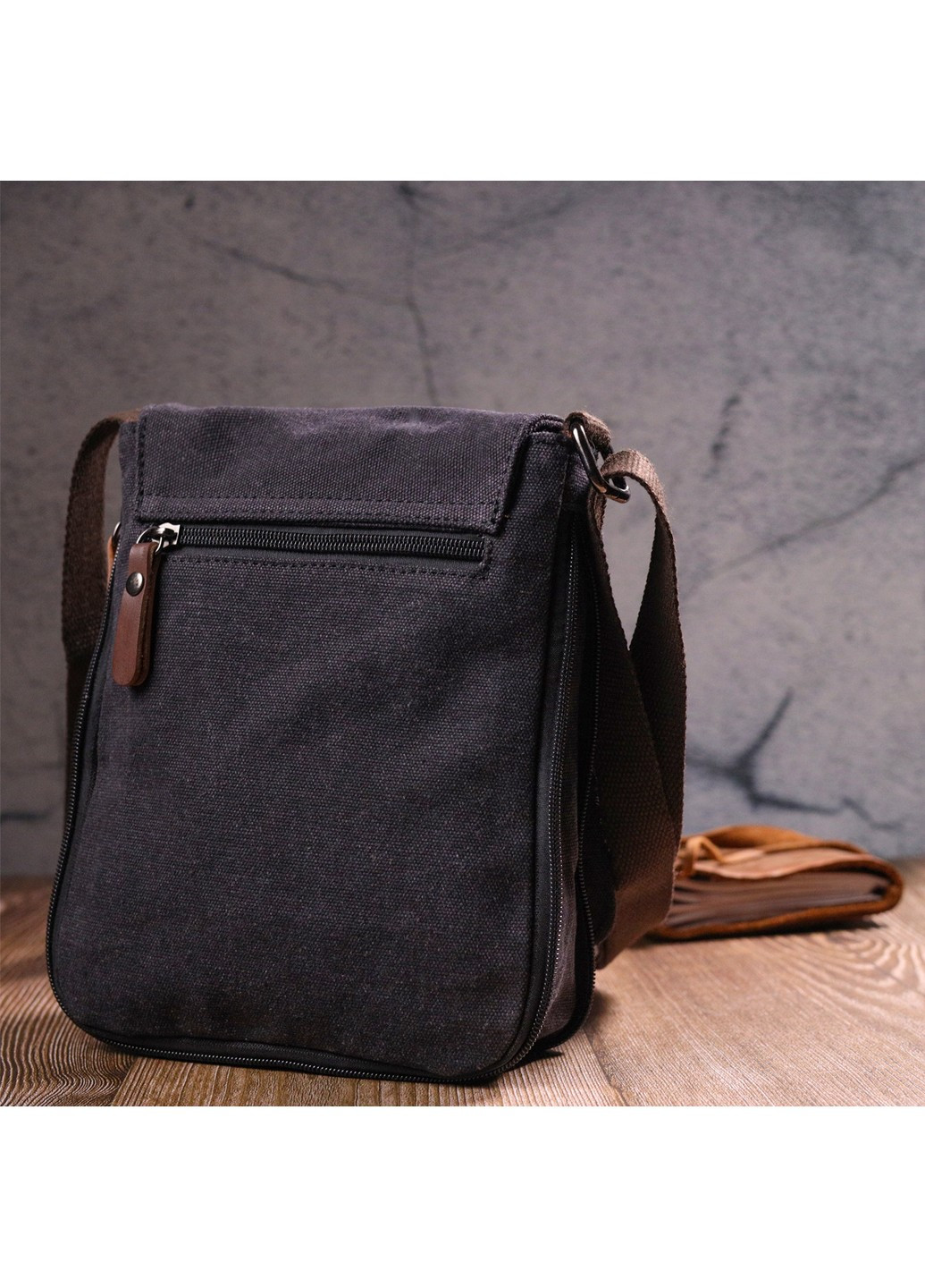 Вертикальная мужская сумка текстильная 21265 Черная Vintage (258267901)