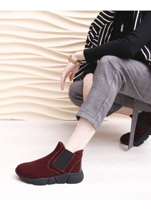 Осенние замшевые бордовые ботинки с резинками Villomi без декора из натуральной замши