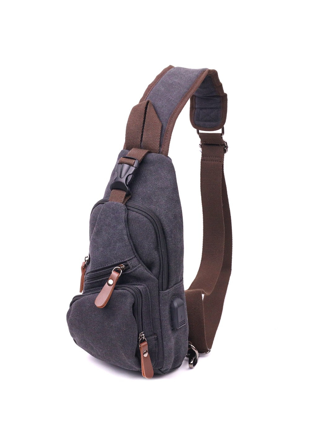 Чоловіча сумка через плече з кабелем USB текстильна 21221 Чорна Vintage (258286221)